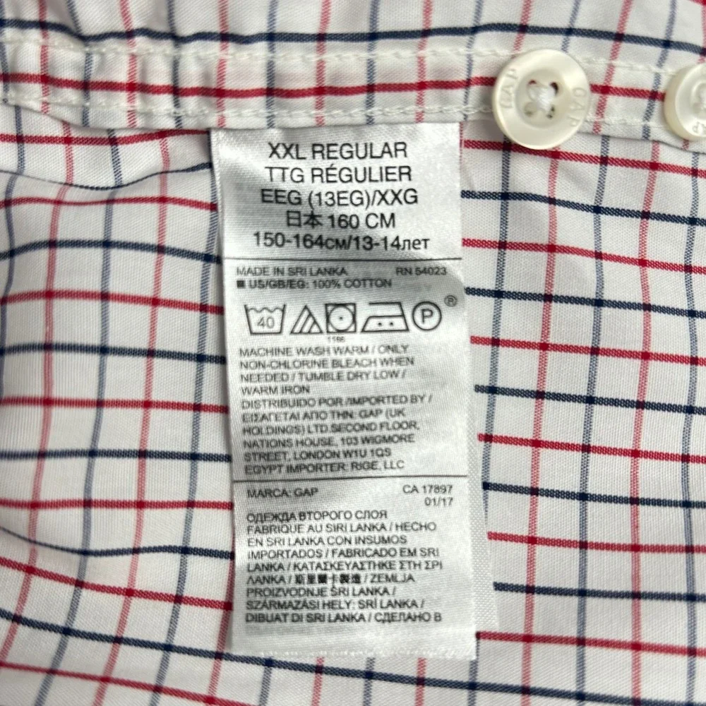 GAP Kids‎ XXL 14-16 White Red Blue Plaid Non-Iron Long Sleeve Button Down Shirt